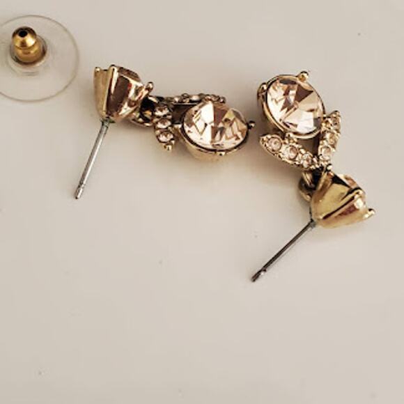 Givenchy Gold Tone Champagne Glass Crystal Drop Earrings Post Back Closure Small - Picture 5 of 6